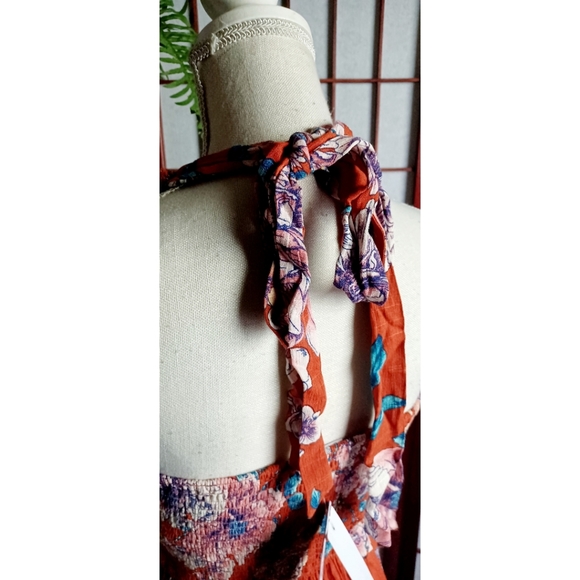 Band of Gypsies Ruffle V-Neck Faux Wrap Maxi Dress - Burnt Orange/Blue-Multi - Picture 7 of 16